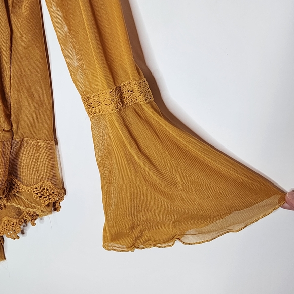 Lace Mesh Boho Woodland Fairy Goth Hippie Blouse Gold Size Medium - Picture 5 of 10